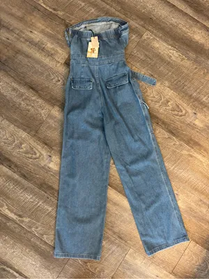 NWT Sincerely Jules Strapless Cargo Denim Jumpsuit thumbnail 3