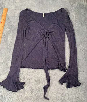 Free people intimately say when Long Sleeve Top ruffle sleeves blue metallic thumbnail 1