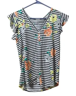 LOFT Floral Short Sleeve Shirt Size XS‎ Ruffle Sleeve Lightweight Casual Outdoor thumbnail 1