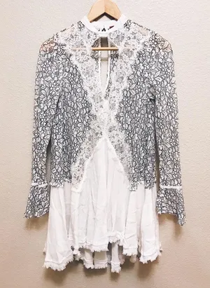 Free People Tunic - White & Black Lace Size small thumbnail 1