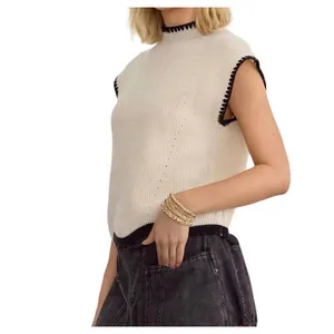 Entro NWT Women's Madison Cap Sleeve Sweater Top in Cream/Black Size Large. thumbnail 2