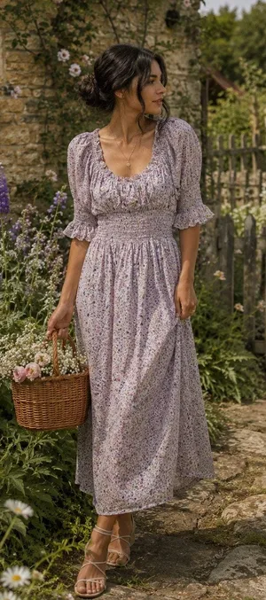 Tuckernuck Hyacinth House Purple Floral Smocked Ruffle Maxi Dress Size XS thumbnail 1
