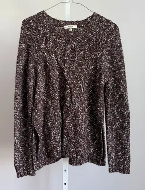 Madewell Cable Knit Sweater Burgundy‎ Gray Ivory Women's Size M Medium thumbnail 1