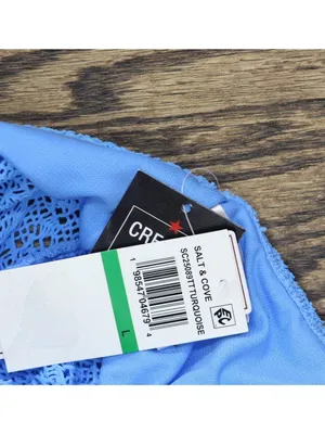 NWT Salt + Cove Crochet Ruffle-Trim Midkini Swim Top SC25089TT Capri Blue L thumbnail 7