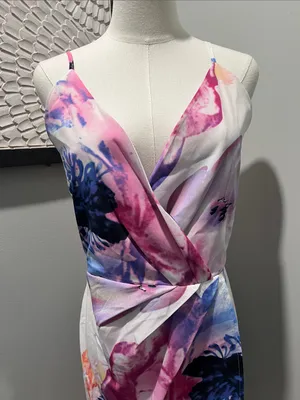 NLW Sleeveless Floral Wrap-Style Mini Dress - Pink & Blue thumbnail 2