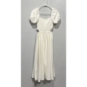 Timeless Collection A-Line Midi Dress Puff Sleeve Cut Out Womens XS Off White thumbnail 4
