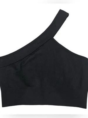 One-Shoulder Ribbed Black Crop Top or Activewear Bra thumbnail 4