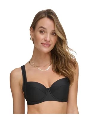 NWT DKNY Womens Molded Underwire Bikini Top Swim DIMTS401 Black XL thumbnail 1