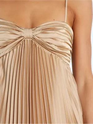NWT Petal and Pup Vikki Dress Gold Pleated Satin Midi Formal Size 4 thumbnail 5