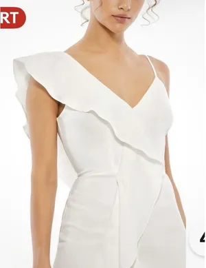 Ieena for Mac Duggal Asymmetric‎ Ruffle Cocktail Minidress White 70161 Size 8 thumbnail 1