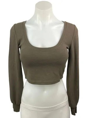 Aritzia Babaton Gray Square Neck Long Sleeve Cropped Sweatshirt Top Size S thumbnail 1