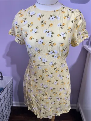 Old Navy Yellow Floral Mini Dress with White Blossoms thumbnail 1