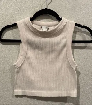 ZARA Racer Back Rib Antique White Crop Top thumbnail 1
