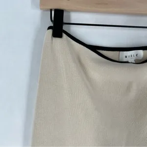 Mable Cream Skirt Black Trim‎ Stretch Ribbed Knit Mini High Rise Size L thumbnail 3