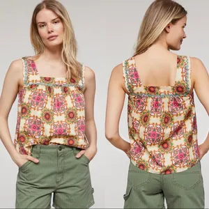 NWT $108 Anthropologie x Let Me Be Cotton Ruffled Square Neck Pullover Tank S thumbnail 3