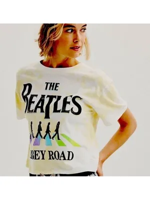 The Beatles Abbey Road Women’s Yellow Tie Dye Rainbow Crop T-Shirt Size Large thumbnail 7