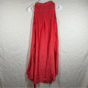 Anthropologie Aryn K Coral Pink Silk Belted‎ Trapeze Dress thumbnail 5