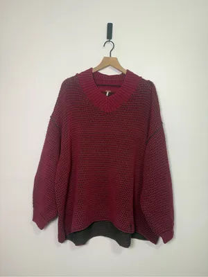 Free People Maisie Oversized Sweater - Cranberry Fudge thumbnail 2