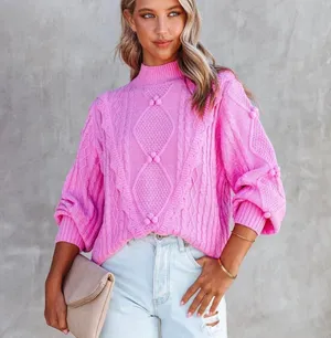VICI NEW -CHANTEL CABLE KNIT PULLOVER SWEATER - PINK thumbnail 1