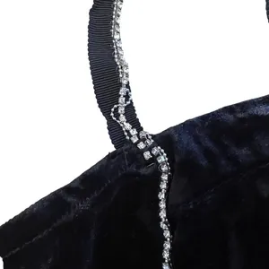 Meraki Velvet Rhinestone Crop Top Corset Size XL Black Smocked NWOT thumbnail 2