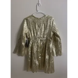 Tuckernuck Hyacinth House Gold Plisse Carol Bow Mini Dress Size Medium NEW thumbnail 6