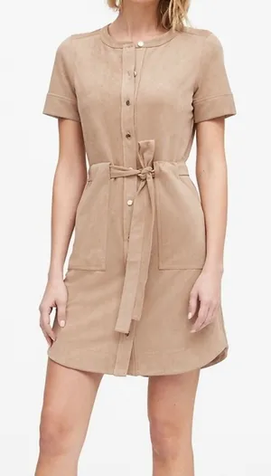 Banana Republic Womens Shirt Dress Tan Suede Short Sleeve Size 12 NWT thumbnail 1