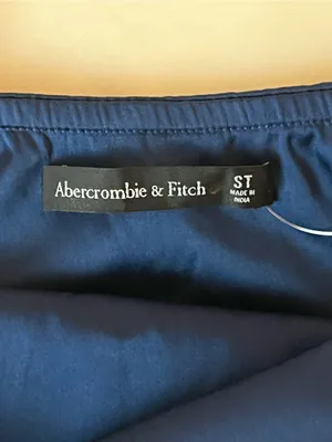 Abercrombie & Fitch Navy Satin Maxi Dress Open Back Ruched Slit Size S Tall thumbnail 9