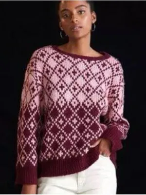 Maeve Anthropologie Sigfried Sweater M Pink Burgundy Fair Isle Knit Wool Blend thumbnail 1