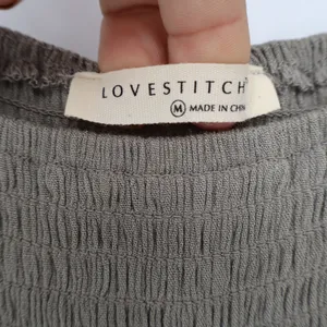 Lovestitch Smocked Tiered Maxi Dress Olive Grey Rayon Boho M thumbnail 2