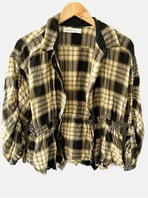 Free People We The Free Plaid Wool Blend Utility Jacket Shacket Medium Grunge thumbnail 1