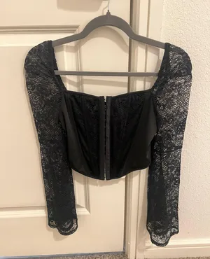 Showpo Black Long Sleeve Lace Corset Top thumbnail 1