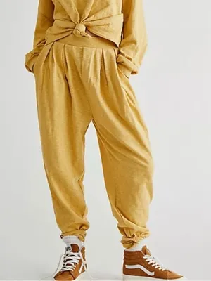 Free People Beach Culver City Pleated Slouchy Pants Size XS Yellow‎ Boho Casual thumbnail 1