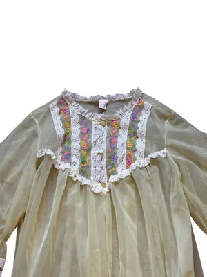 Vintage Peignoir Lace Ruffle Trim Embroidered Floral Robe Cottagecore Feminine thumbnail 2