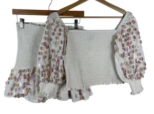 Queen of Sparkles White Smocked Rainbow‎ Sequin Top & Skirt Coord Set Medium thumbnail 1