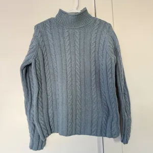 J. Crew Hand Knit Cable Knit Mock Neck Wool Blend Sweater Blue Small thumbnail 5