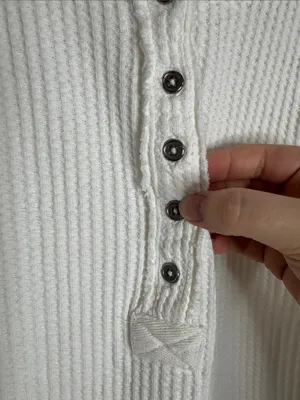 Free People Embroidered Holly Henley Thermal Waffle Knit White HenleyTee size L thumbnail 7