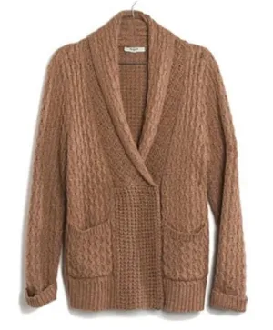 Madewell Brown Cable Knit Shawl-Collar Snap Cardigan Sweater‎ thumbnail 1