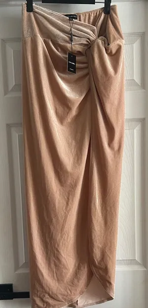 NWT JLUXLABEL Draped Twist Front Maxi Skirt in Blush thumbnail 1