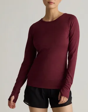 NWOT Quince Ultra-Soft Performance Long Sleeve Tee burgundy Sz S thumbnail 1