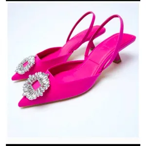 Zara Fuchsia Pink Rhinestone Buckle Slingback Kitten Heels Women's EU 39 US 8 thumbnail 9