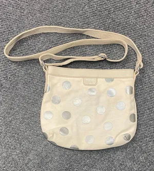 Fossil Polka Dot Crossbody Purse White Silver Canvas Soft Small thumbnail 1