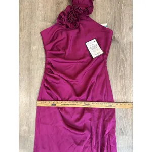 NWT Taylor Women's Rosette Halter Neck Dress W/Tie Back - Size 16- Magenta thumbnail 7