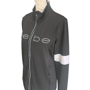 Bebe Sport -910 Black Rhinestone Logo Track Jacket Zip Up Women's Size‎ M thumbnail 4