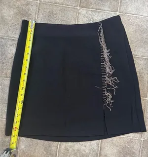 Vero Moda Black VMKASEY HW Mini Skirt Rhinestone Fringe Slit NWT Size M 10276141 thumbnail 1
