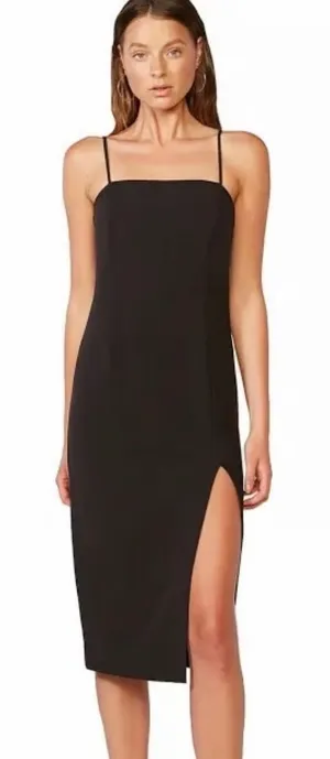 Bardot Black Square Neck Midi Dress Side‎ Slit Spaghetti Strap US 4 thumbnail 1