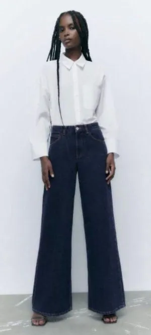 ZARA Dark Wash High Rise Wide Leg Jeans thumbnail 1
