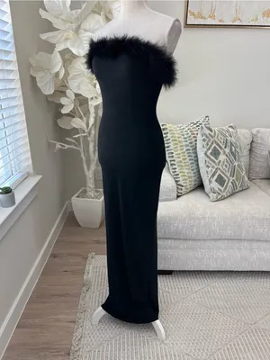 Jessica McClintock Gunne Sax Strapless Feather-Trim Black Evening Gown Size 7/8 thumbnail 5