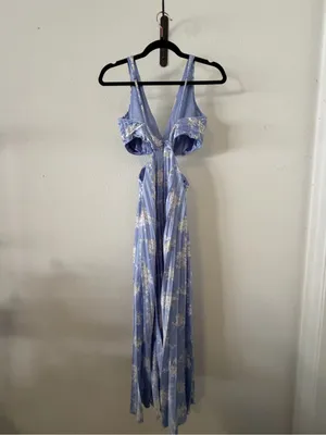 Abercrombie A&F Giselle Pleated Blue Cutout Dress XSP thumbnail 9