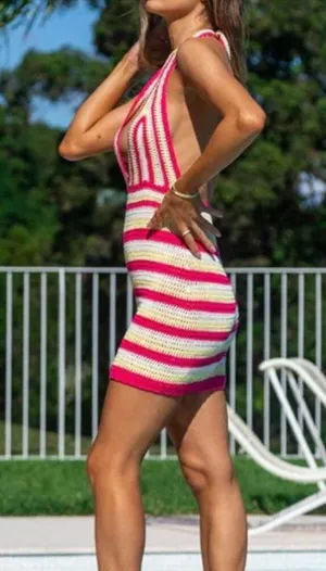 Beginning Boutique Whitsundays Crochet Knit Mini Dress Pink Yellow White 4 NEW thumbnail 4