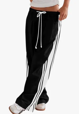 NEW Pants Wide Leg Side Striped Pants Drawstring XS Black thumbnail 1